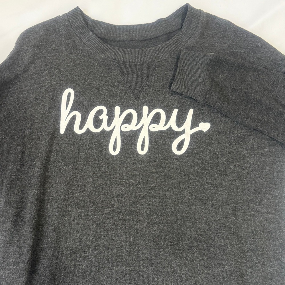 Cali 1850 Happy Graphic Sweatshirt Charcoal Gray Long Sleeve Pullover Womens M - Picture 3 of 7